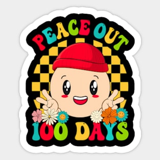 Groovy Peace Out 100 Days Of School Smile Face Kids Sticker
